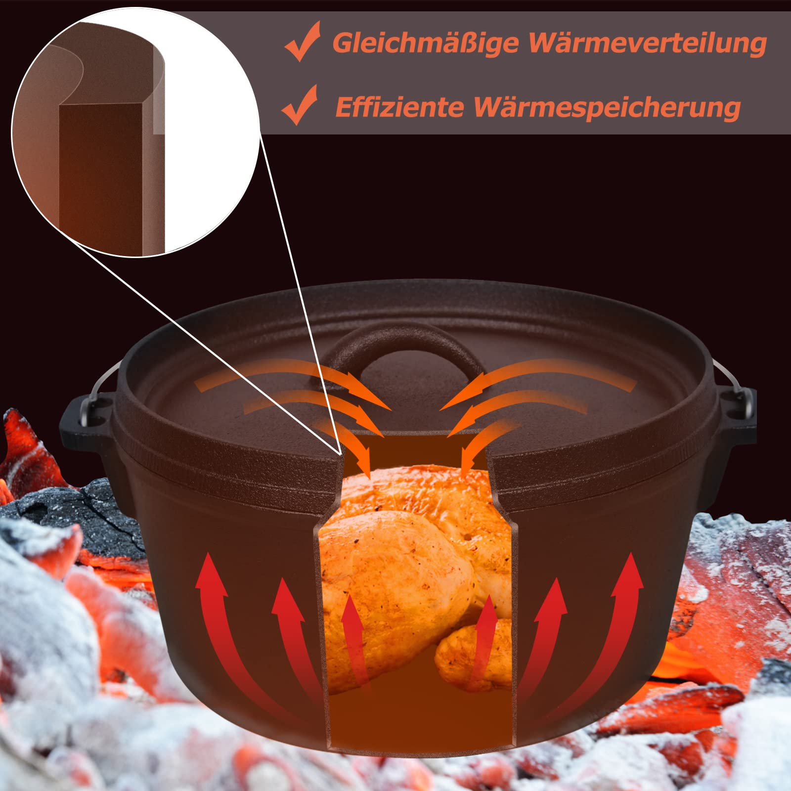 BBQ-Toro Dutch Oven Set in houten kist et Dutch Oven en eer | gietijzer - al ingebrand (7