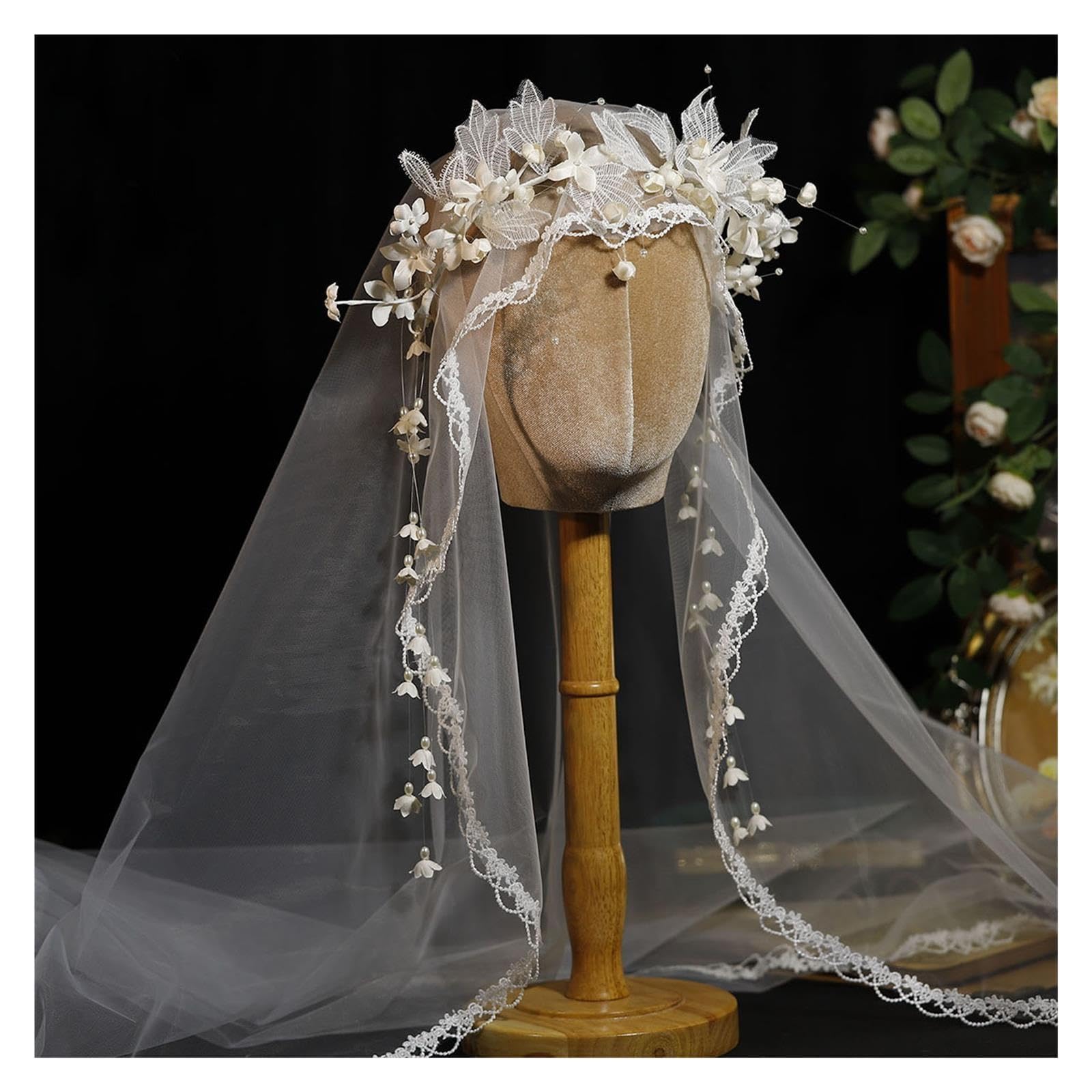 Cappellino for Velo da Sposa Due Pezzi Fiori 3D Avorio
