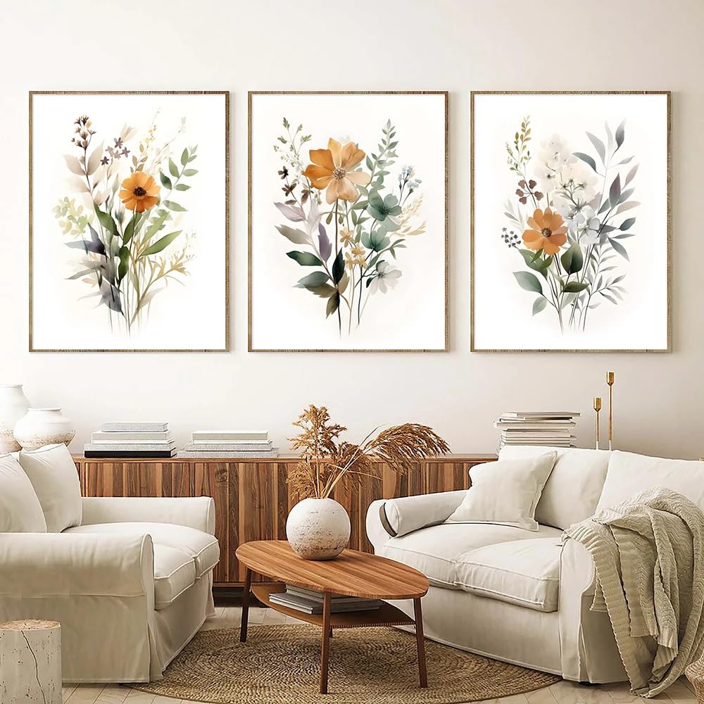 WBYZAC Wall Pictures-Abstract Greenery Wildflower Art Poster Modern Watercolor Floral Canvas Painting Wall Art Picture For Living Room Kitchen Home Decor-30 * 50cm*3PCS (No Frame)