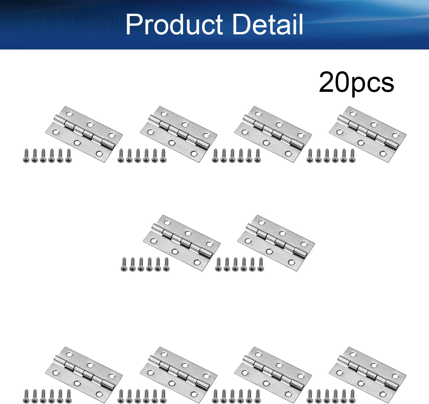 20PCS Door Hinge 1.97" x 1.1" x 0.04" Silver Tone Metal Iron Hinges Brushed Finish Suitable for Door Cabinet Jewelry Case Wooden Box