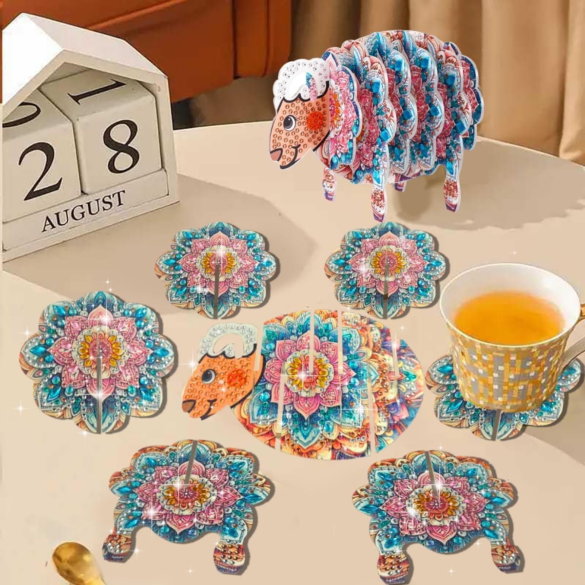 LSQFS Sheep Diamond Art Coaster Set, Diamond Painting Kits for Adults image 4
