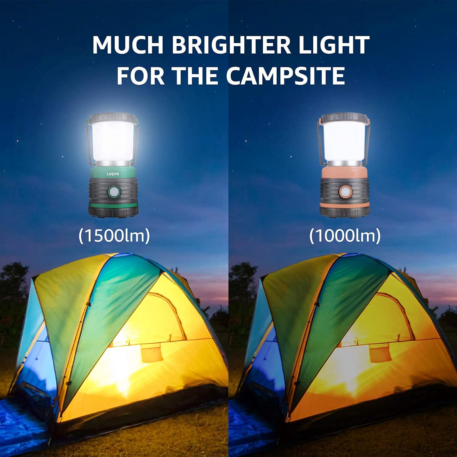 Bundle – 2 Items: LE LED Camping Lantern Rechargeable, 600LM, Detachable Flashlight & Lepro Lantern Camping Lantern, Battery Powered LED with 1500LM, 4 Light Modes