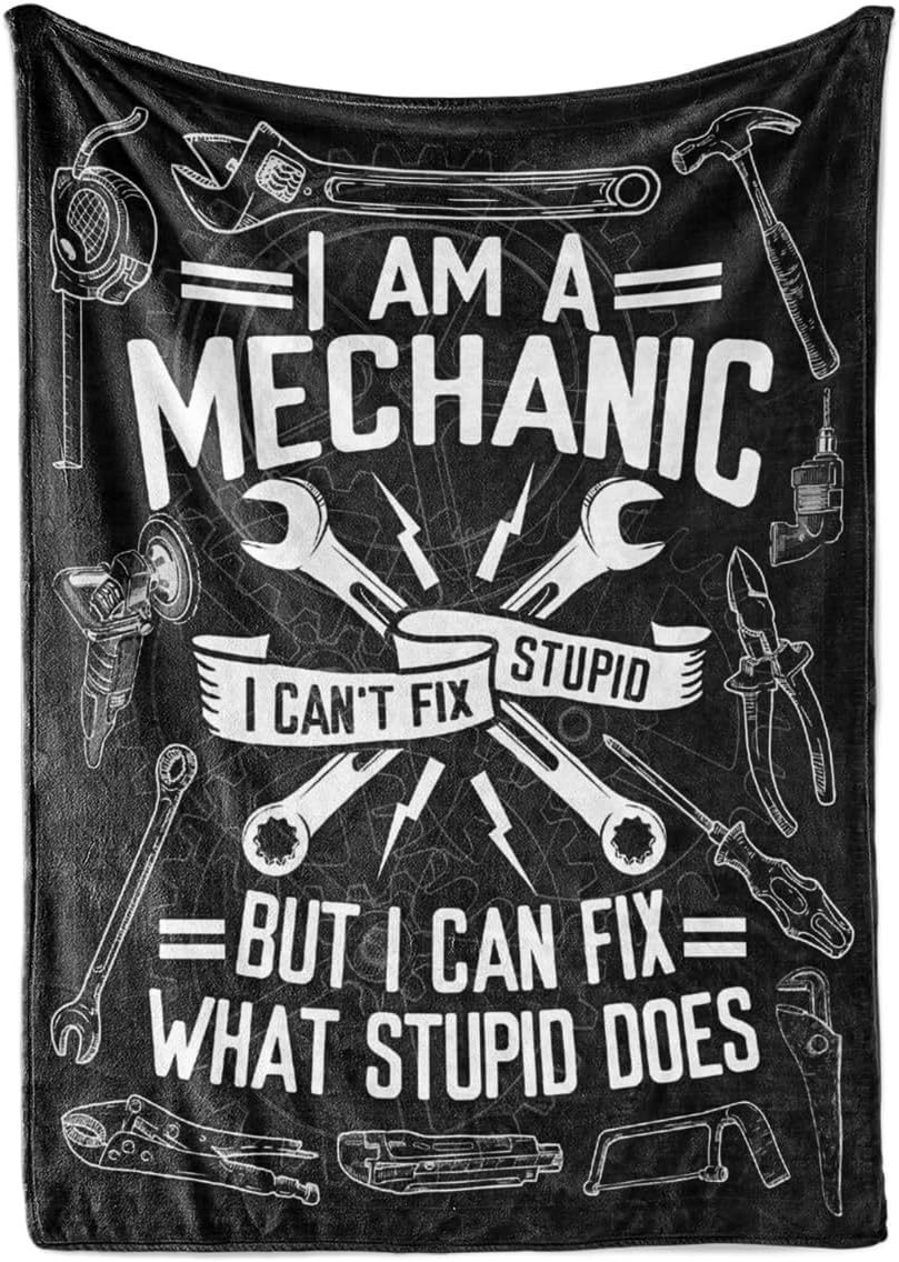 InnoBeta Mechanic Gifts for Men Flannel Throw Blanket, Funny Unique Birthday for Him 50"*65"