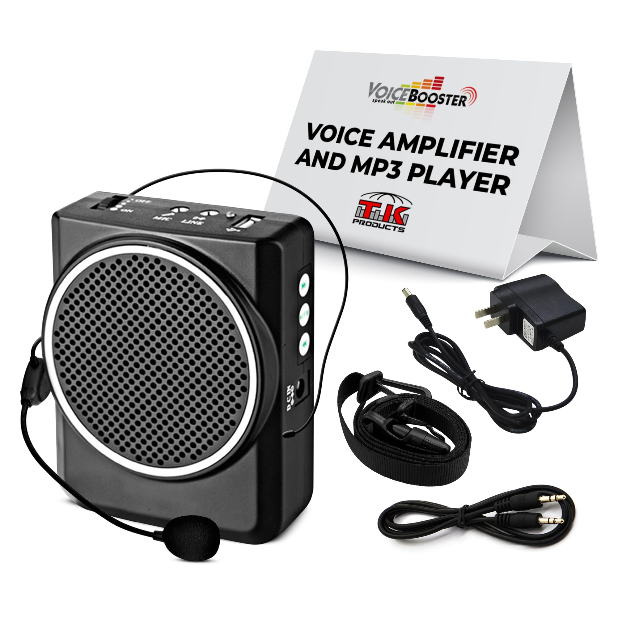 Personal Voice Amplifier – Rechargeable Portable Speaker with Microphone Headset for Classroom, Tour Guide, Presentations - Built-in MP3 Player & FM Radio – 12watt Black MR1700