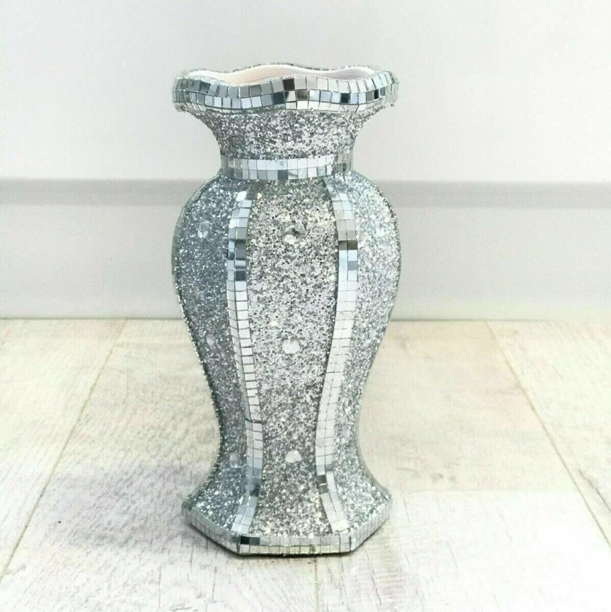 Mosaic Glitter Vase Crystal Diamante Decorative for Artificial Flowers Mirror Mirrored