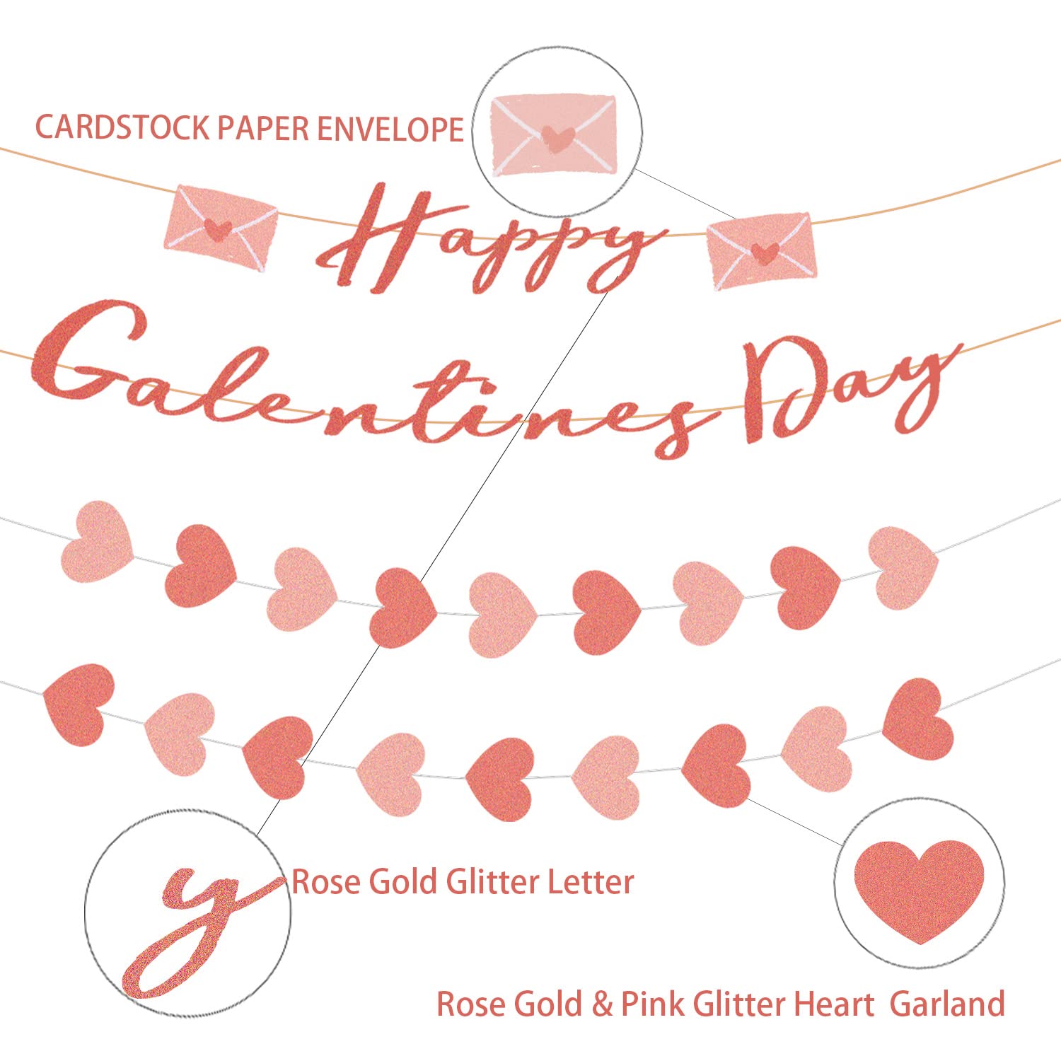 Galentines Day Banner Mit Glitzer-Herzen – Vormontiert, Für Girlande & Deko, Perfekt Für Mädels-Partys