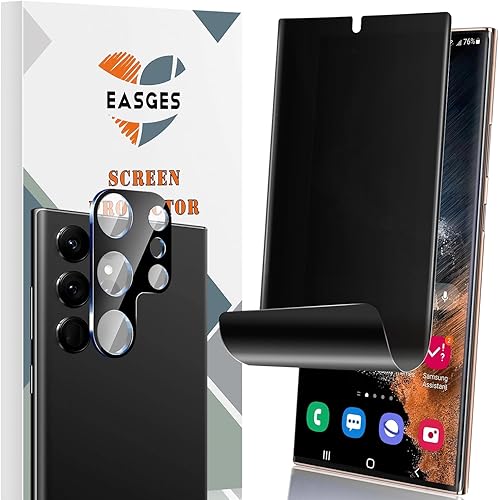 Paquete de 2+1 protector de pantalla de privacidad para Galaxy S24 Ultra con protector de lente de cámara de vidrio templado, película flexible de
