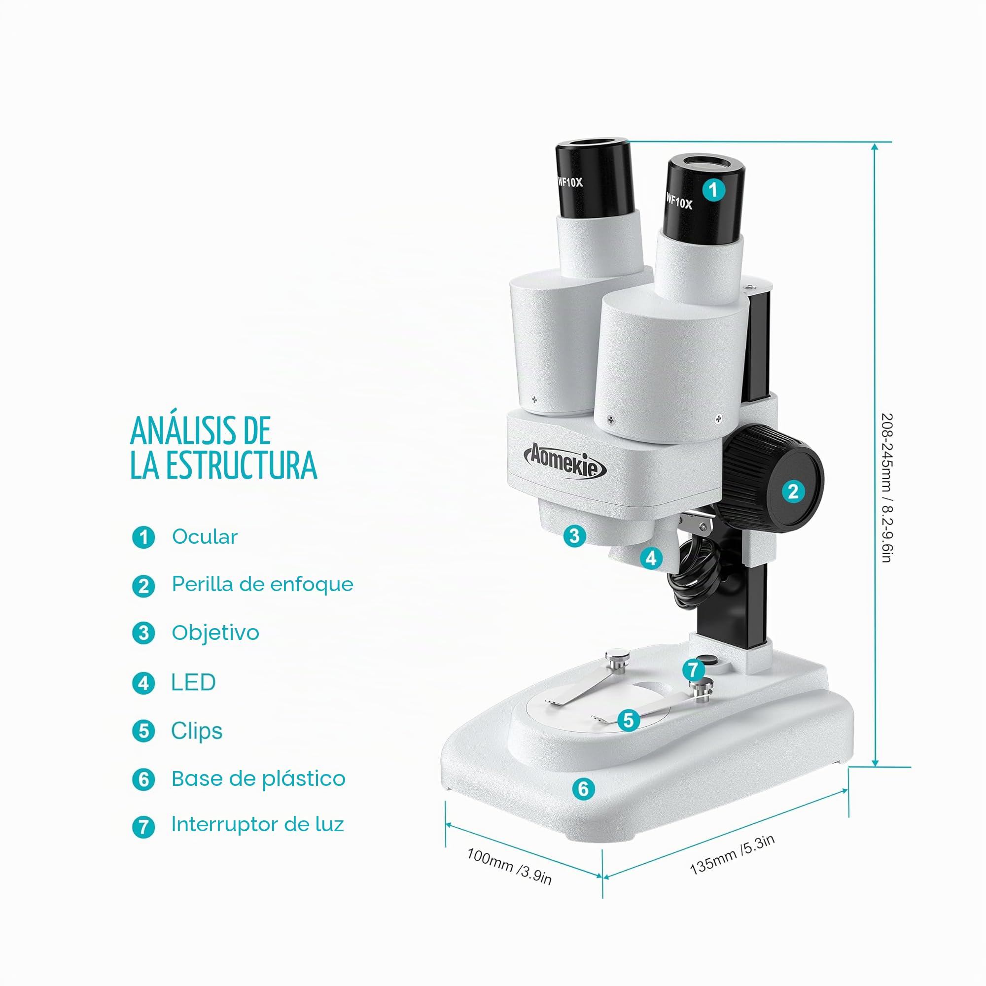 Aomekie Microscopio Estéreo 20X & 50X, Binocular de Aumento con Rodajas de Vidrio y Muestras de Minerales, para Estudiantes y Adultos