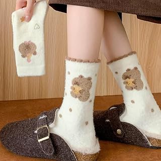 1pair Winter Capybara Plush Socks Soft Thermal Warm Mid Calf Socks Winter Thickened Sleeping stocking for Women Home,27cm