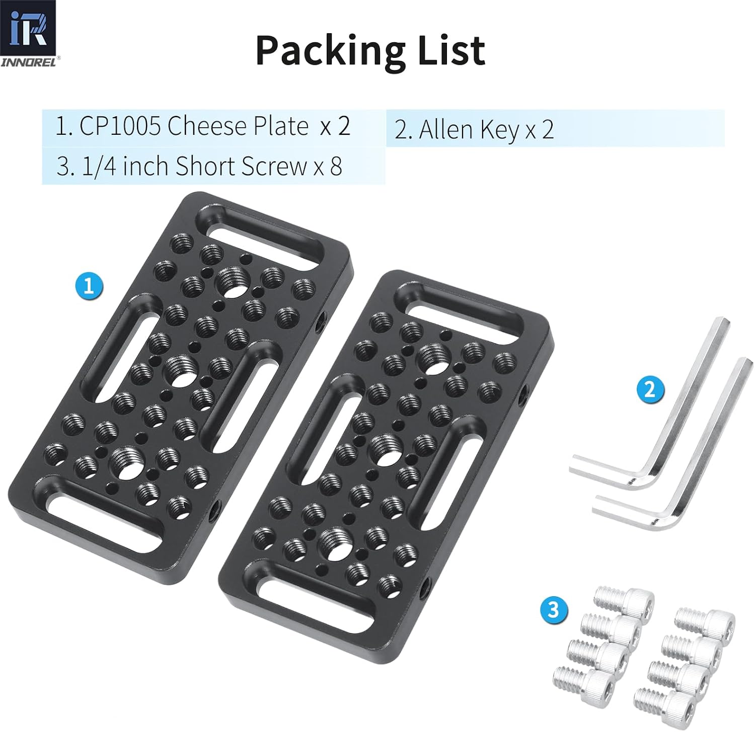 INNOREL CP1005 2PCS 10 * 5cm Multi-Functional Cheese Plate with 1/4" & 3/8" Threads, Switching Mounting Plate with Built-in ARRI Locating Holes for Camera and Tripod