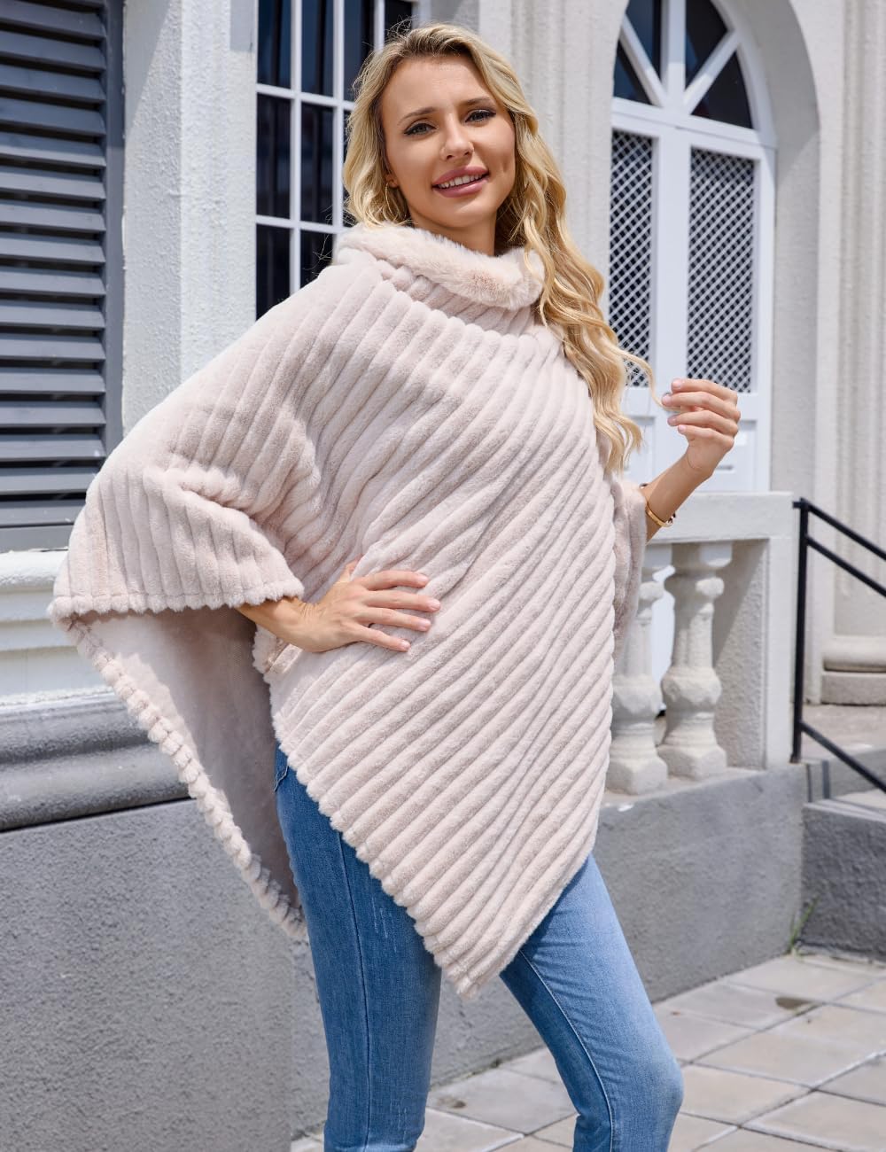Ferand Poncho-pullover voor dames, elegant van kunstbont met
