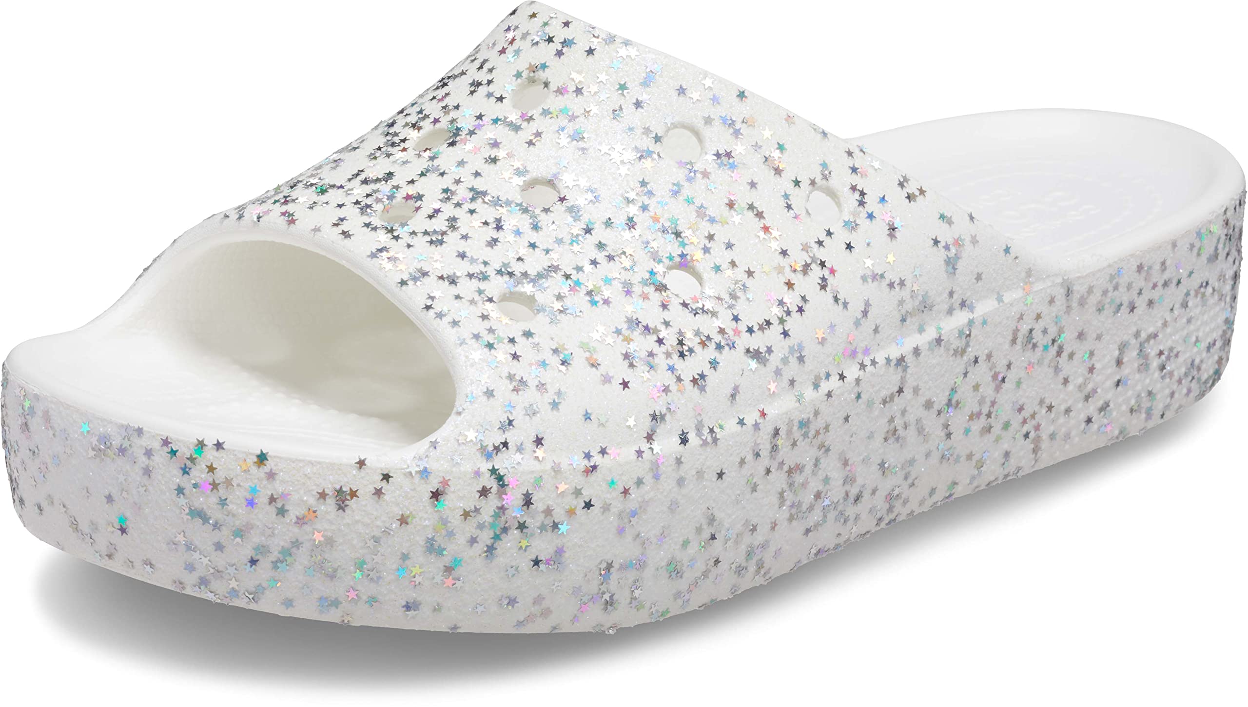 Crocs Women's Classic Platform Slide | Platform Sandals, White/Silver Glitter, 6 Women