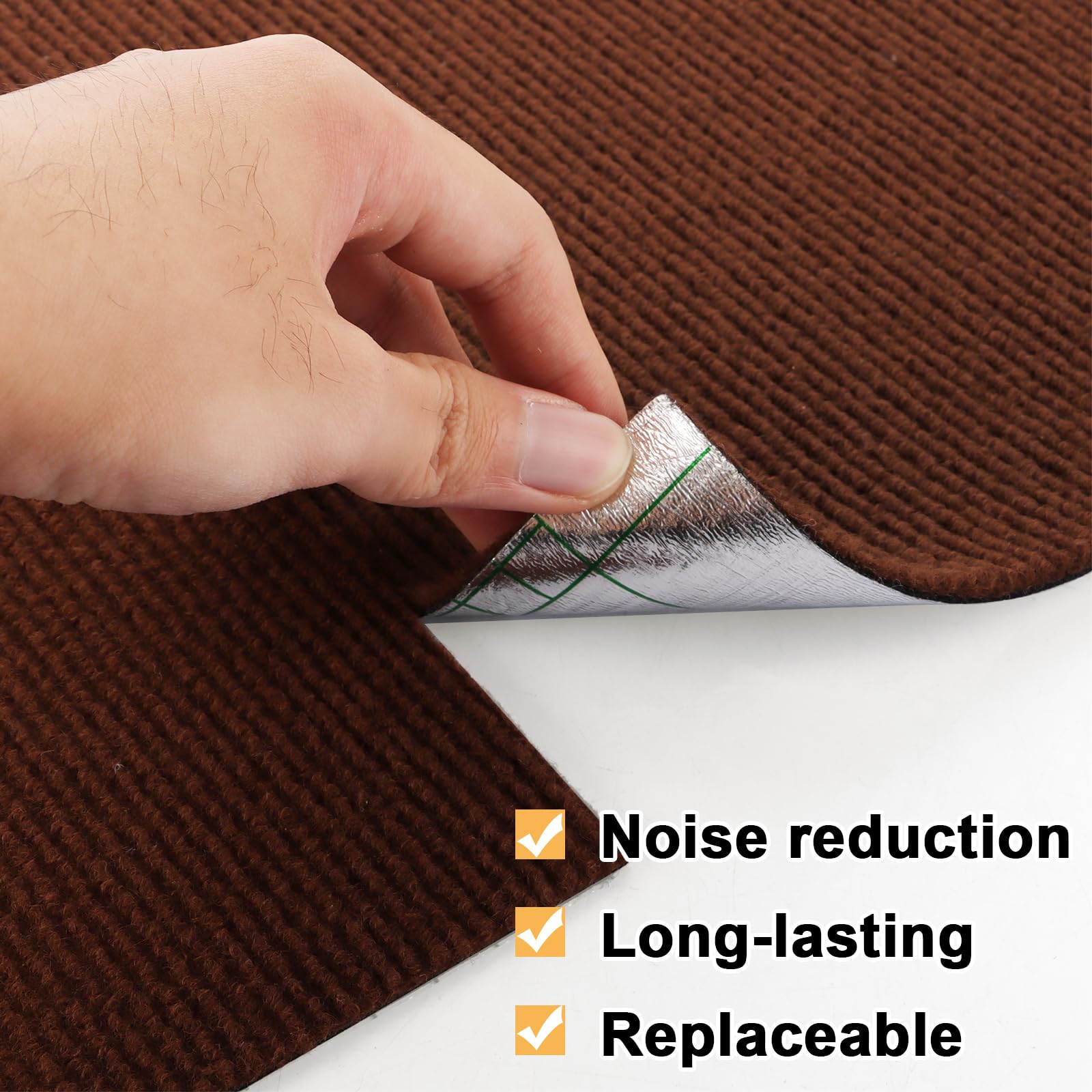 Lot de 30 carreaux de moquette carrés antidérapants faciles à décoller et à coller, pour salon, chambre à coucher et salle de sport Marron 30,5 x 30,5 cm