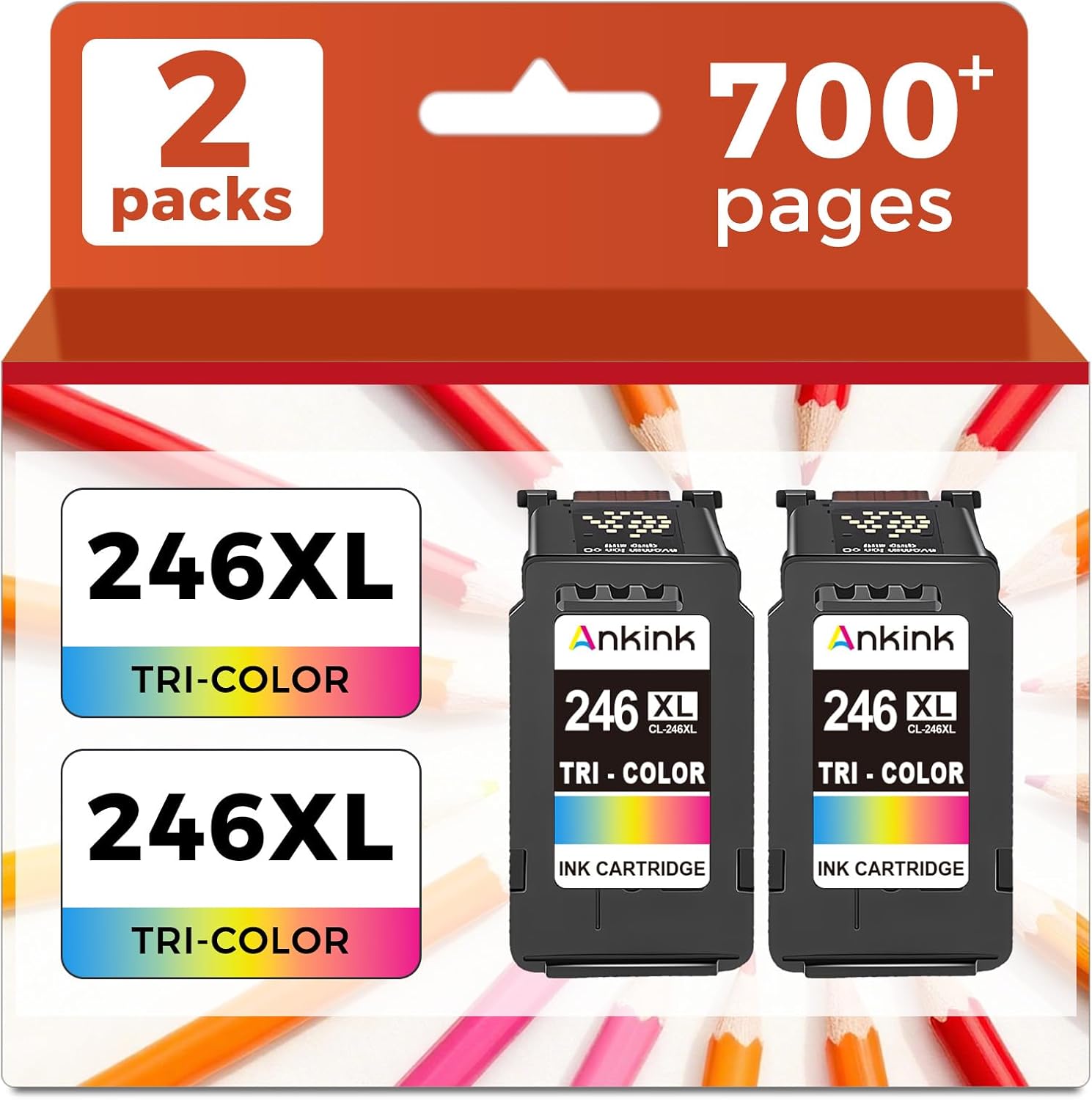 Ankink Compatible Ink Cartridge Replacement for Canon 246XL CL 246 XL CL246XL Color, 2-Pack for MX490 TR4520 TS3322 TR4522 TR4500 TS3122 TS3300 MX492 MG2522 TS3100 TS3320 MG2500 Printer.