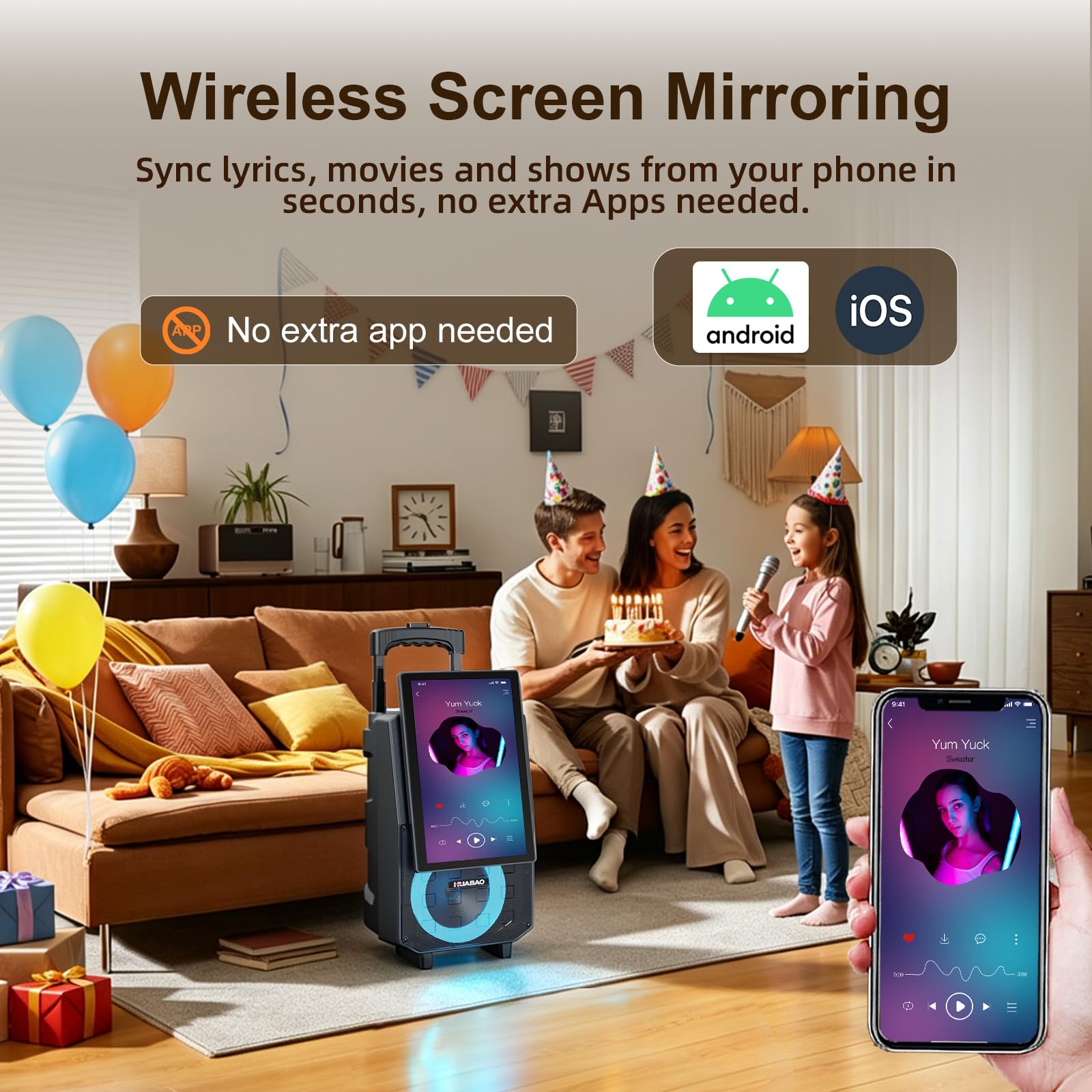 Macchina Karaoke del carrello con lo schermo, mirroring senza fili dello schermo per il sistema iOS & Android