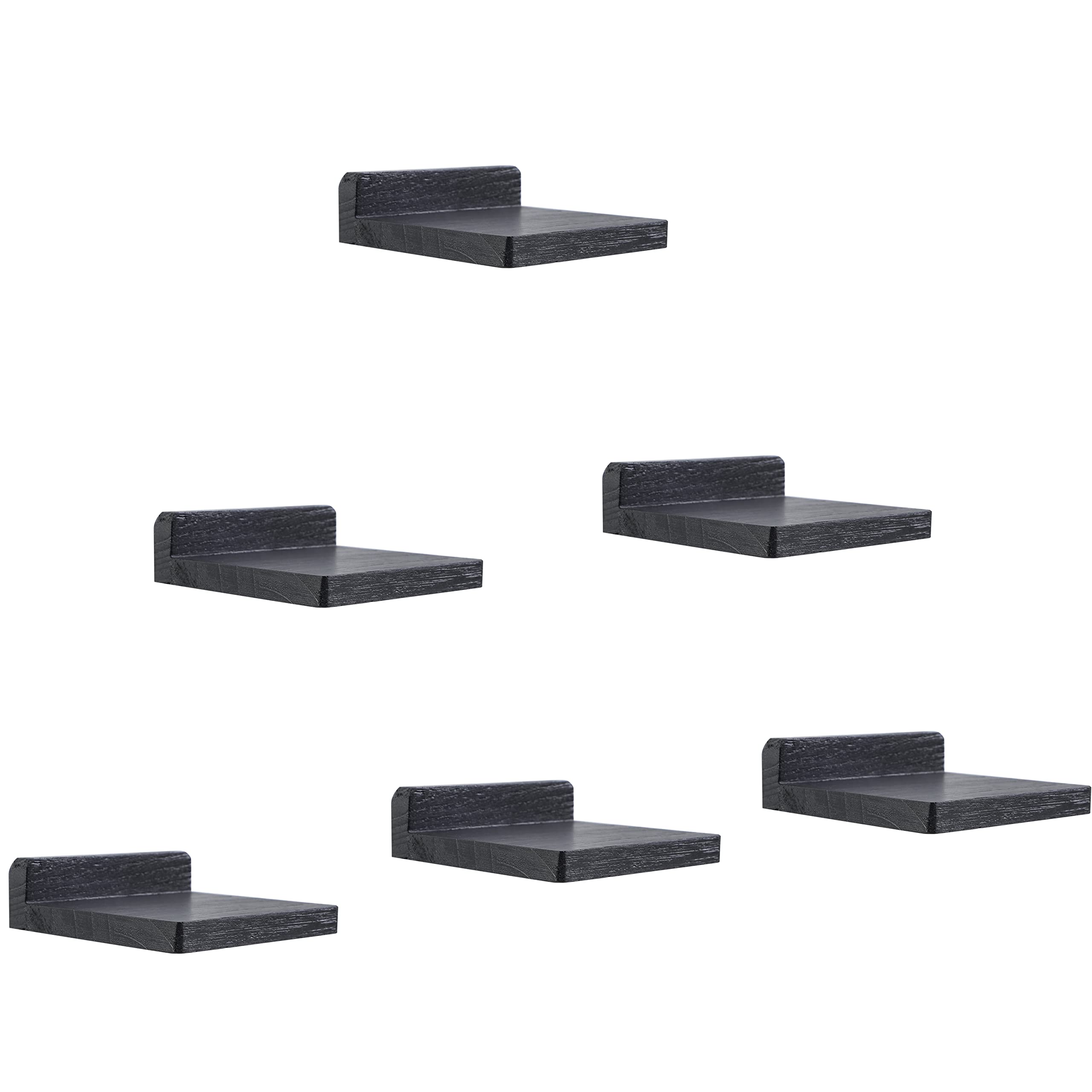 PHOENANCEE Lot de 6 Petites Étagères flottantes carrées en bois, 12,7 x 10 x 4 cm, mini étagère murale compacte pour petits objets (noir)