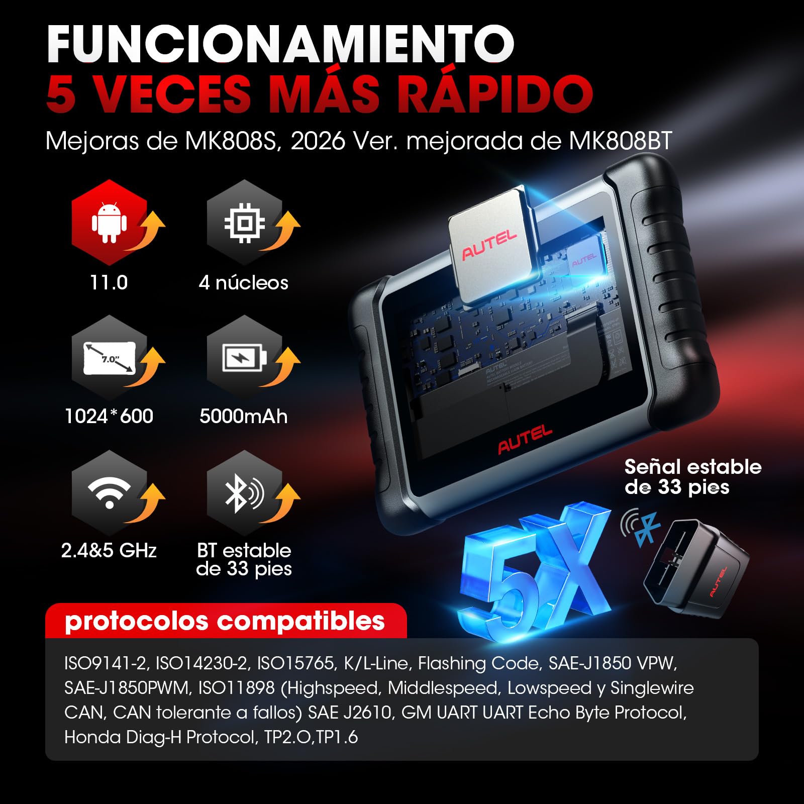 Autel MaxiCOM MK808K-BT Escáner: 2024 Actualiza de MX808S MK808S, Función como MK808BT Pro MK900BT Herramienta Escaneo Bidireccional, Dual WiFi, Prueba Activa, 28+ Servicio, Diagnóstico Todos Sistemas