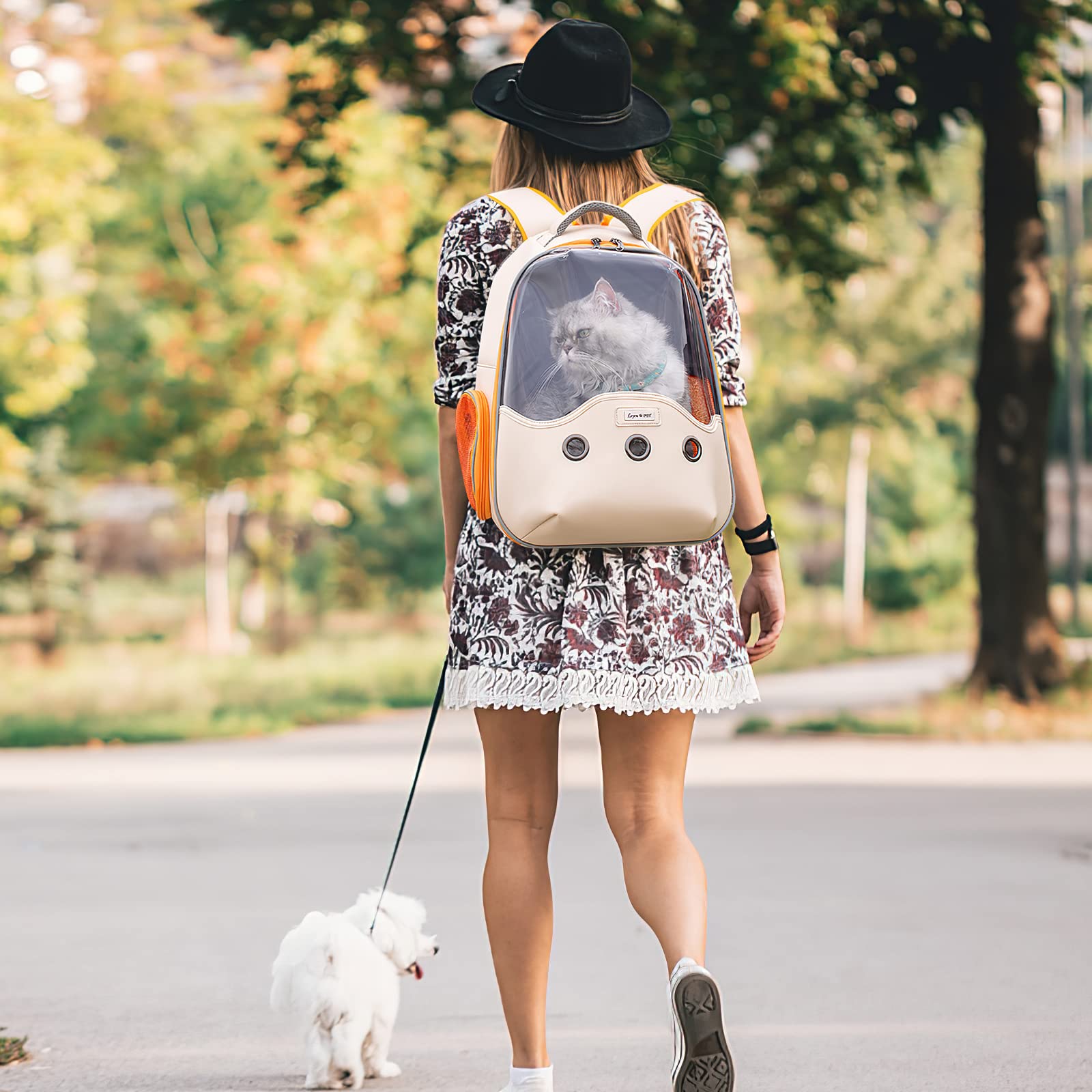 Galatée Katzenrucksack, Tragbarer Atmungsaktiver Haustiertragerucksack, Haustierrucksack Mit Transparentem Fensterdesign, Hundetragerucksack Mit Innerem Sicherheitsgurt(Hellgelb)
