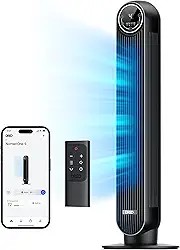 Dreo Ventilador de torre inteligente, ventiladores silenciosos de 28 dB para quarto, ventilador elétrico de velocidade de 7,3 m/s, ventilador oscilante de 90° sem pás, controle remoto de