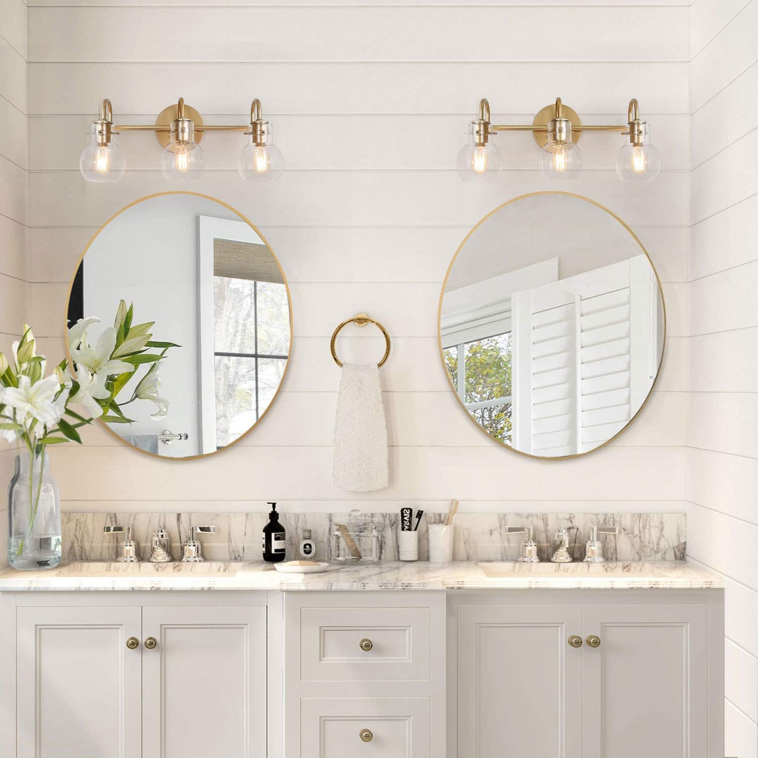 KSANA Gold Bathroom Vanity Light Fixtures with Clear Glass Shade, 22”x7”x9 - - 