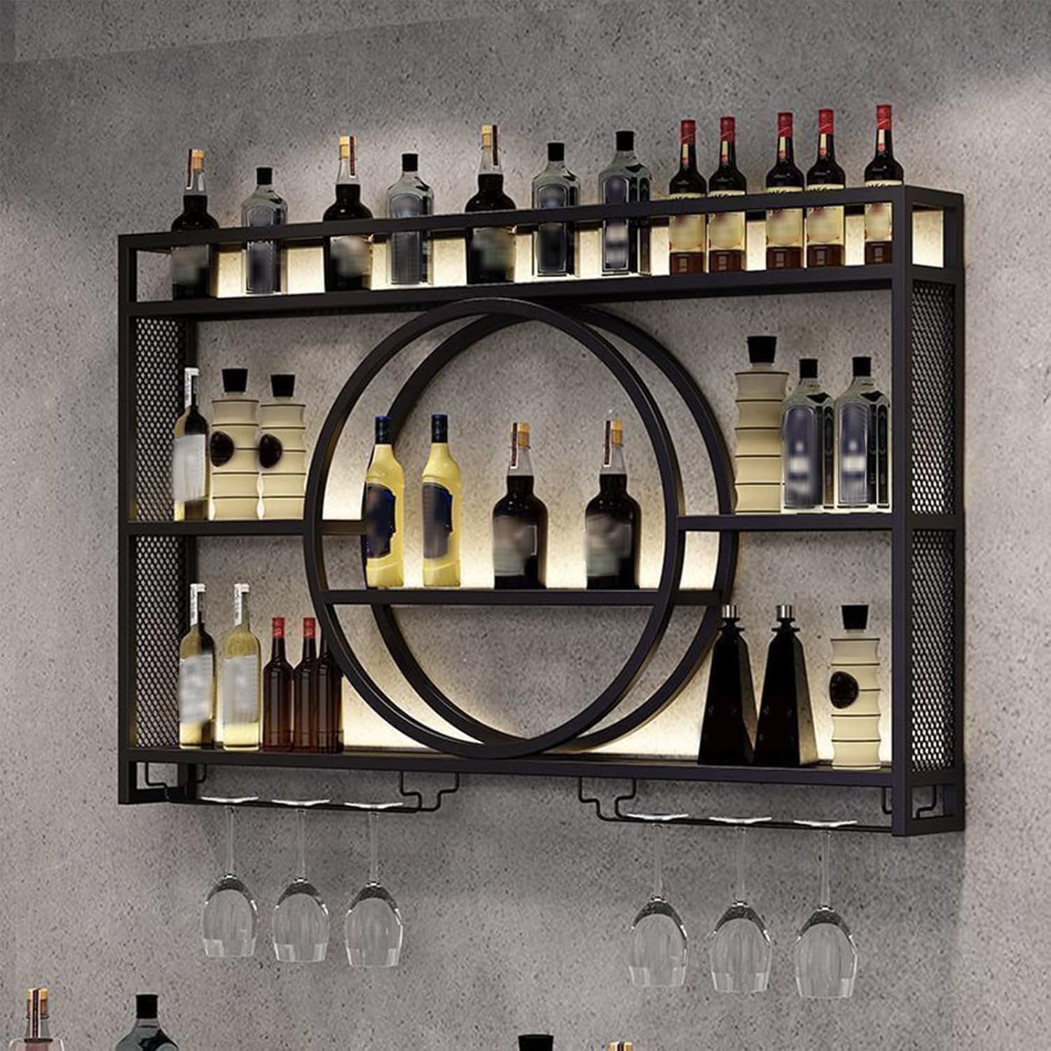 Vetrina Espositore Bar,Porta Bottiglie di Vino da Parete Industriale Angolo Bar per Casa Moderno Mobile Bar per Casa Salotto Mensola Bar Sospesa(Size:100 * 15 * 80cm,Color:Nero)