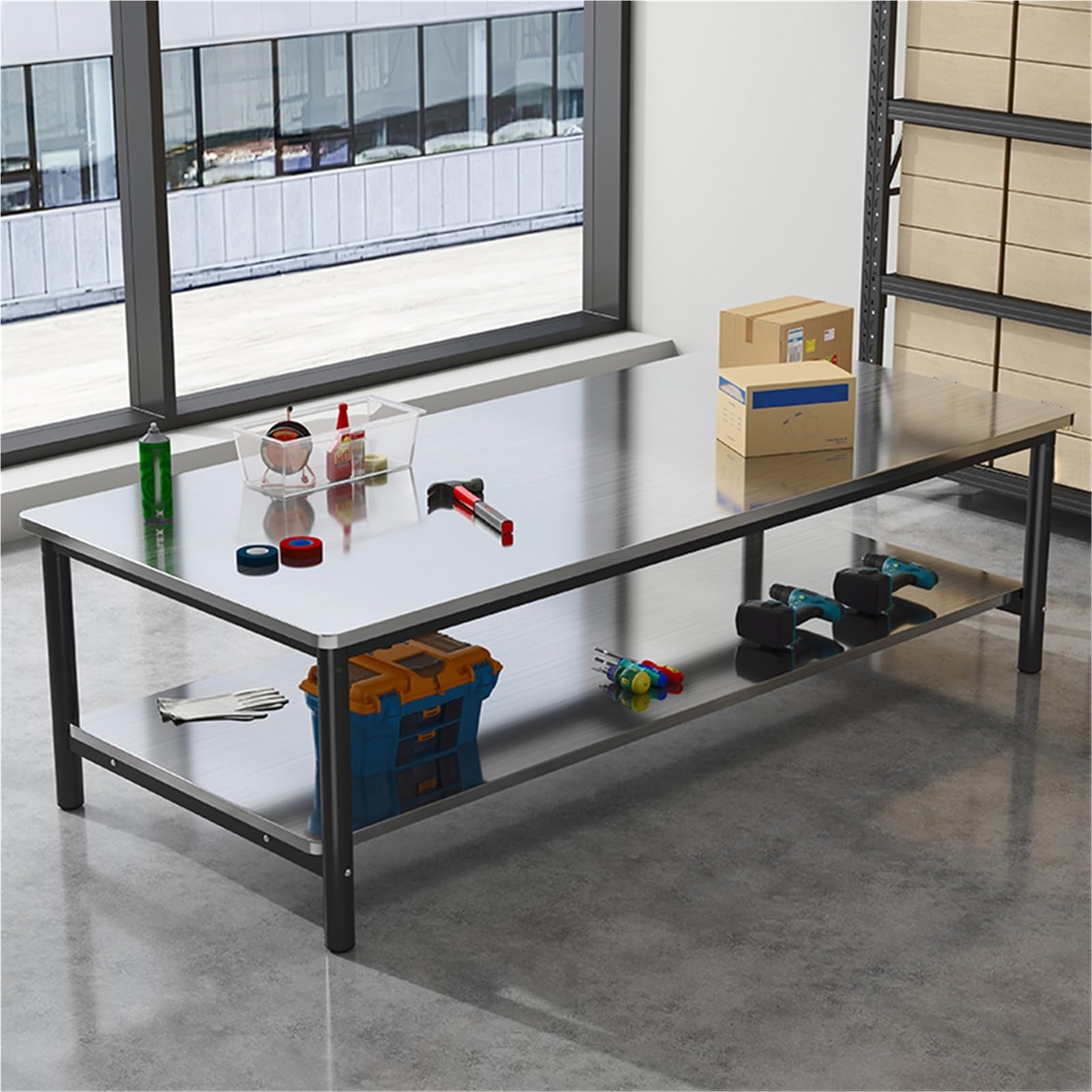 Stainless Steel Table for Prep & Work, 2-Tier Stainless Steel Work Table, Commercial Heavy Duty Table, Commercial Table, for Home Restaurant Garage(100 * 80 * 74cm/39.3 * 31.4 * 29