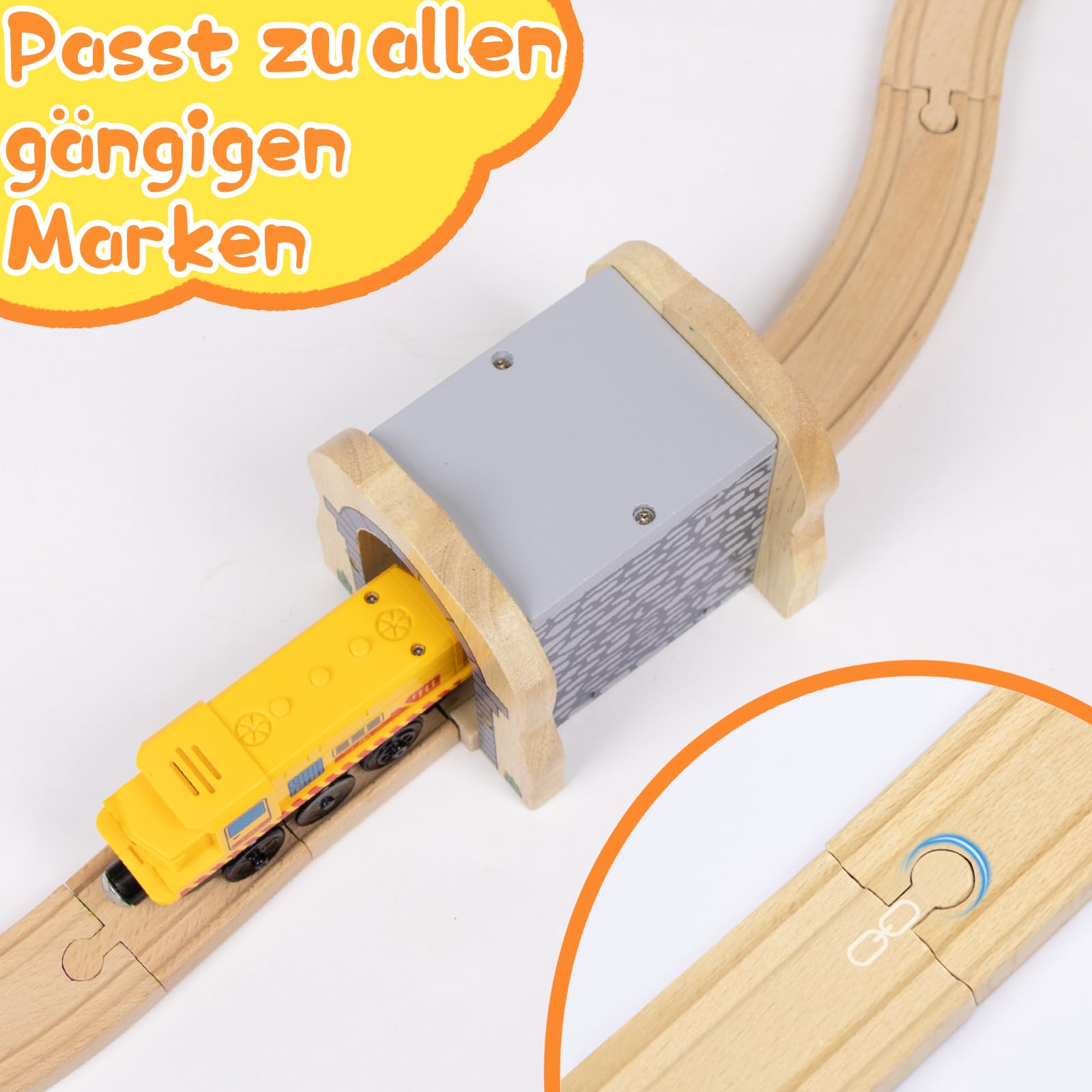 Accesorios de tren de madera para niños a partir de 3 años, túnel de piedra gris