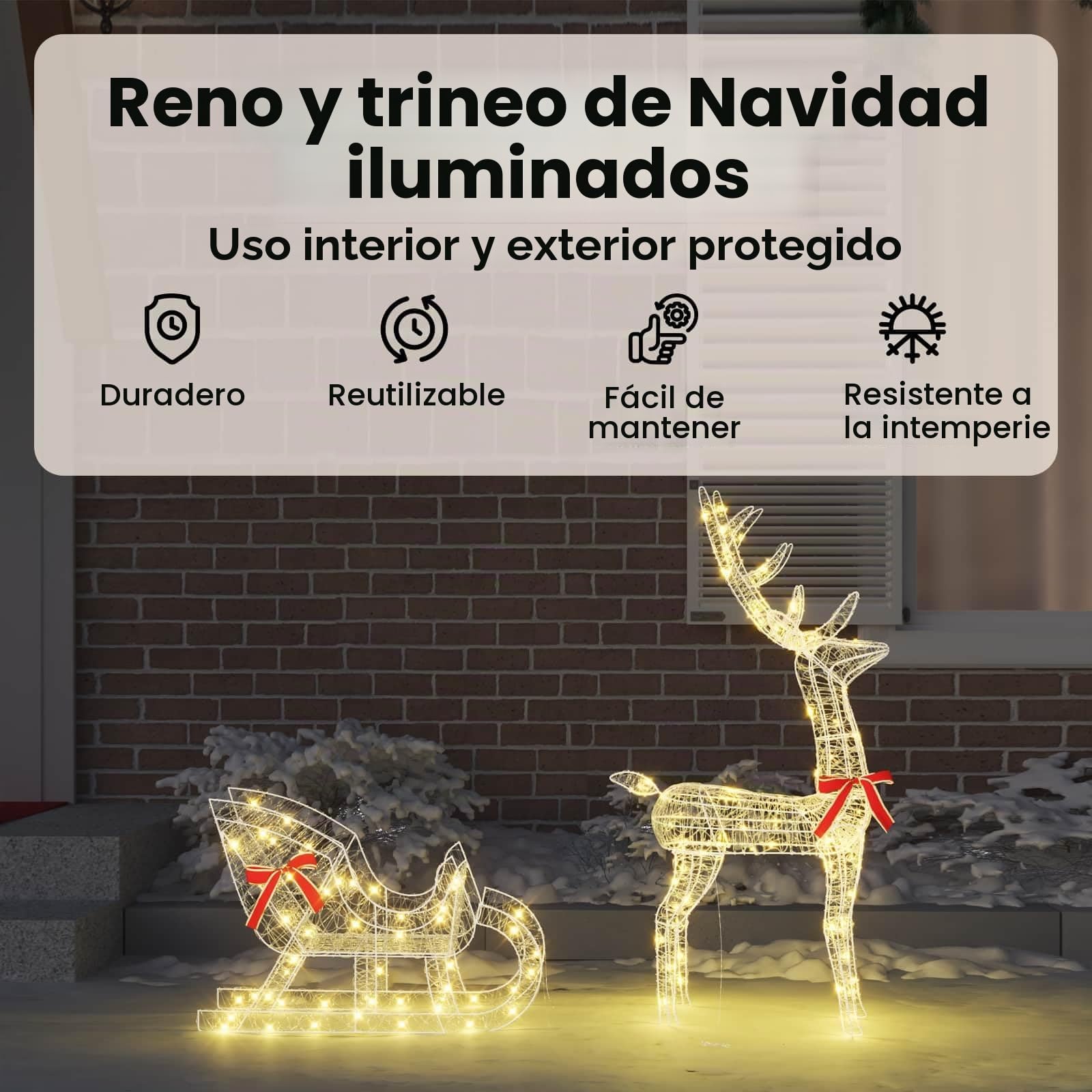 vidaXL trineo tirado por reno Blanco cálido 70 x 26 x 130 cm Acrílico