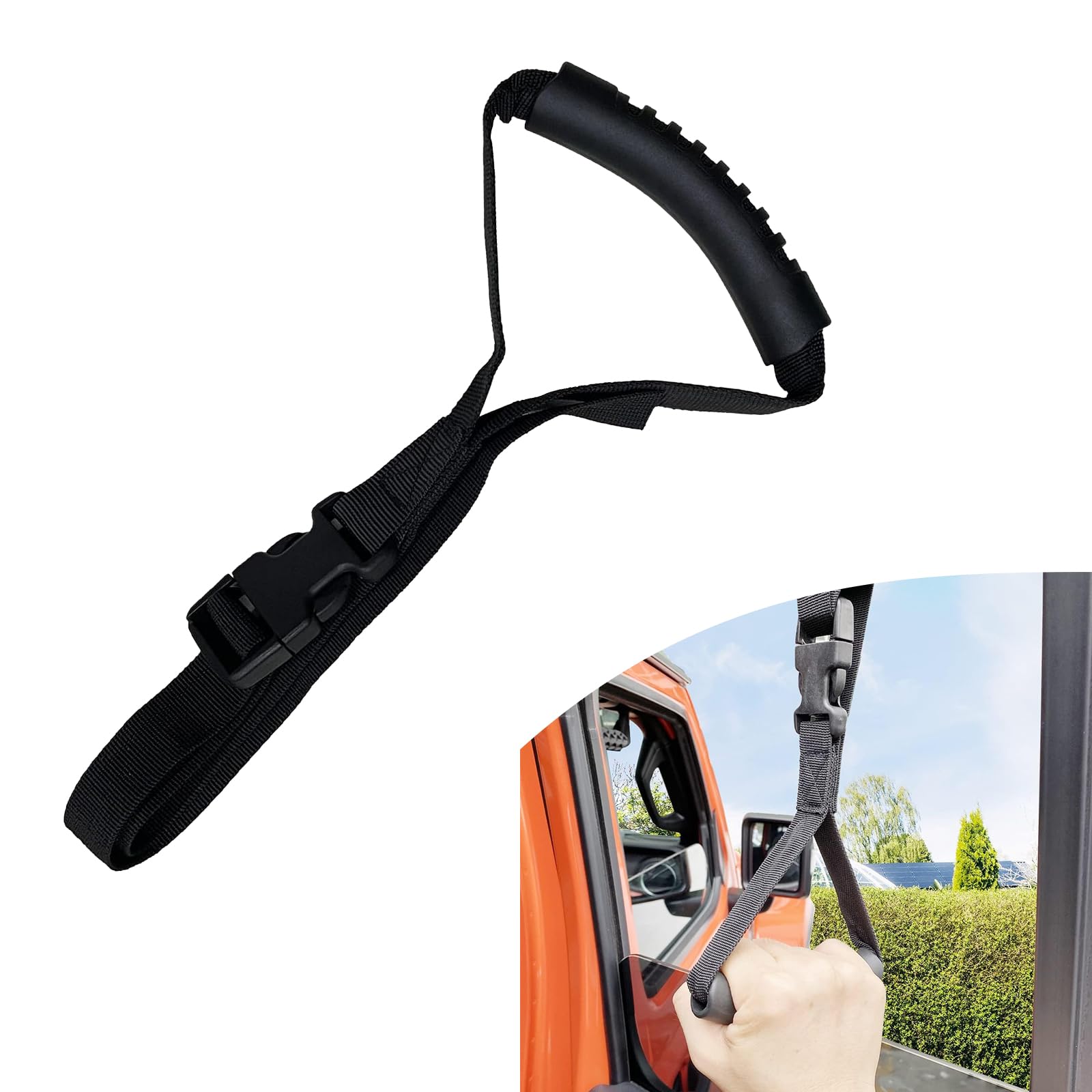 Yumfugu1 PC Car Auxiliary Safety Handle, Detachable Length Adjustable Safety Grab for Disabled Elderly, Door Seat Headrest Roof Portable Grip with Anti-Slip Handle, Universal for Cars (Black)