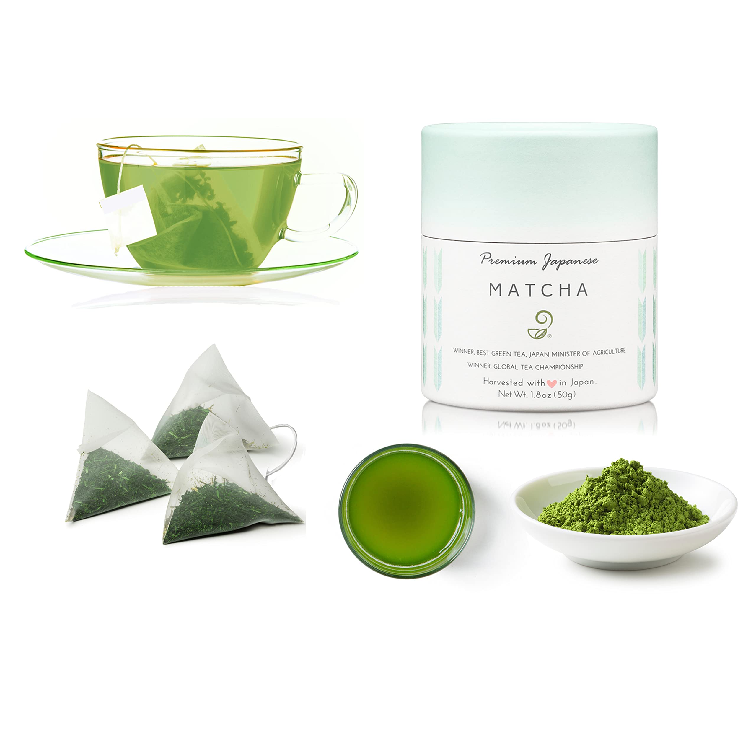 Matcha and Teabag Tea Set from Japanese Green Tea Co Premium 2-Piece Japanese Green Tea Assortment Non-GMO Delicate
