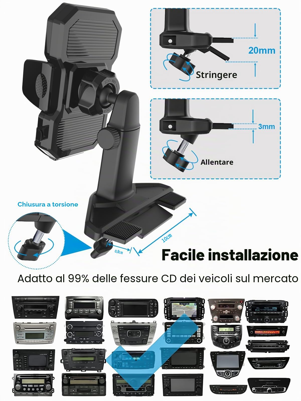 Supporto Telefono Auto CD Slot, Porta Cellulare Auto Lettore CD | con Braccio Estensibile & Rotazione a 360° per iPhone 17 Pro Max Plus 16 15, Galaxy S26, Pixel, Tutti i Phone da 4-7"