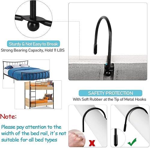 Miniatura 2 de Loghot - Organizador colgante para literas y camas de hospital, para dormitorio, baranda de cama, se pueden colocar lentes, libros, teléfonos