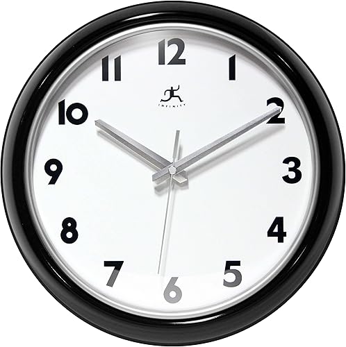 Infinity Instruments Lux - Reloj de pared negro, retro de 12 pulgadas, moderno reloj de pared, fácil de leer, ideal para sala de estar, oficina,