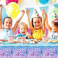 Vista 4 de 1 mantel de cumpleaños de sirena para decoración de fiesta de cumpleaños, funda rectangular desechable de plástico para suministros de fiesta