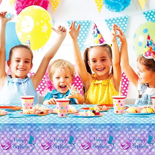 Miniatura 4 de 1 mantel de cumpleaños de sirena para decoración de fiesta de cumpleaños, funda rectangular desechable de plástico para suministros de fiesta de