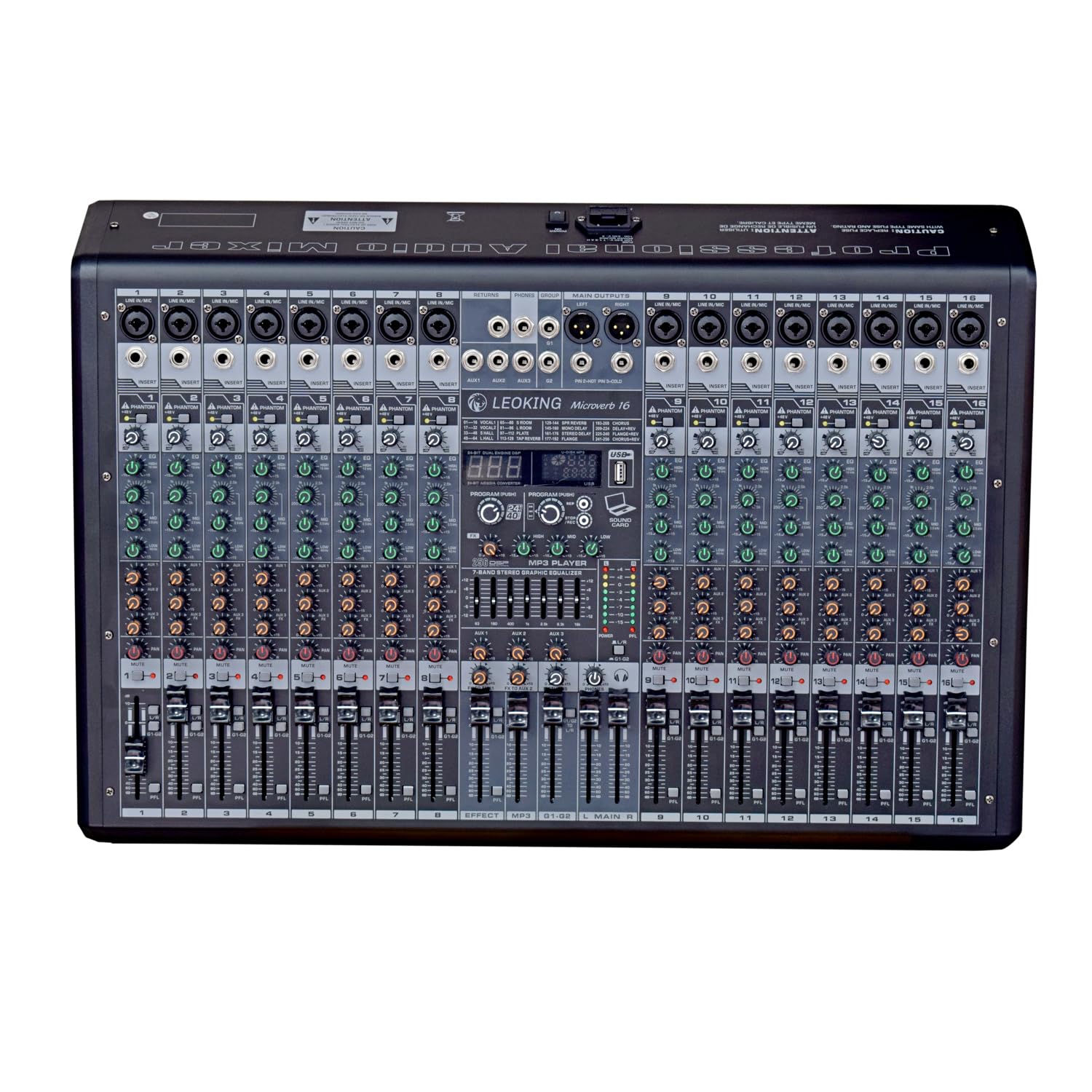 kh 16 Channels Professional Audio Mixer Sound Board Console Reverb Effect USB Audio Interface Digital Display Bluetooth 48V Phantom Power (16 Channel)-image-20