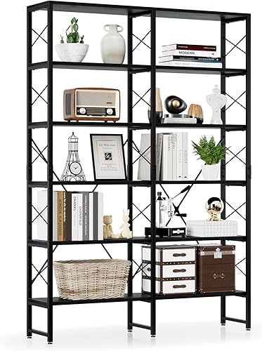 Miniatura 1 de NUMENN Estantería doble ancha de 6 niveles, estantes grandes abiertos, estanterías altas, organizador de almacenamiento de estantes, estante de