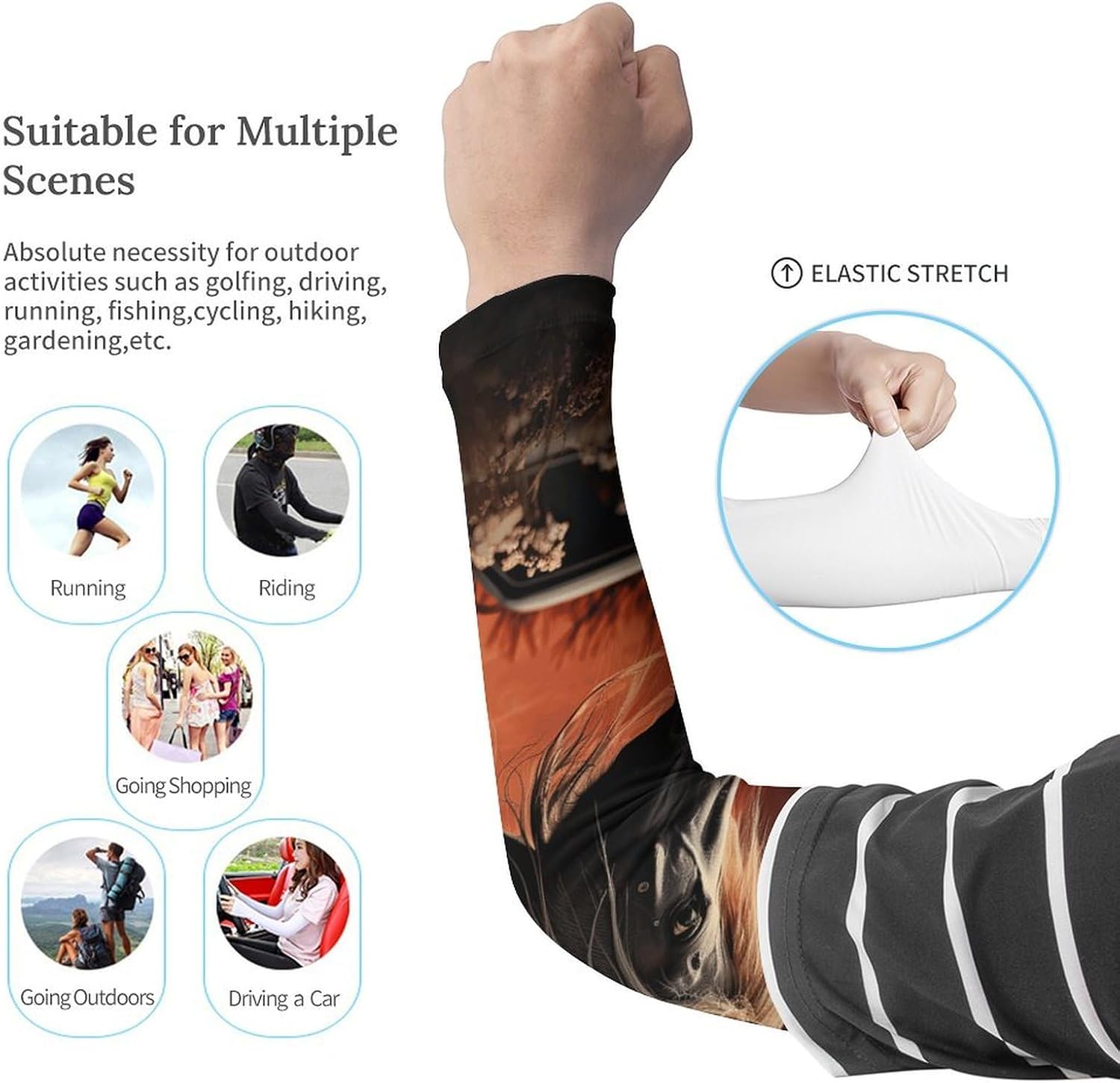 UV Sun Protection Cooling Arm Sleeves XX-Large (xx_l), Compression, Soft | Romantic Mustang Arm Covers for Sport, Breathable, Tattoo Cover Up, Portable Arm Brace for Women Men