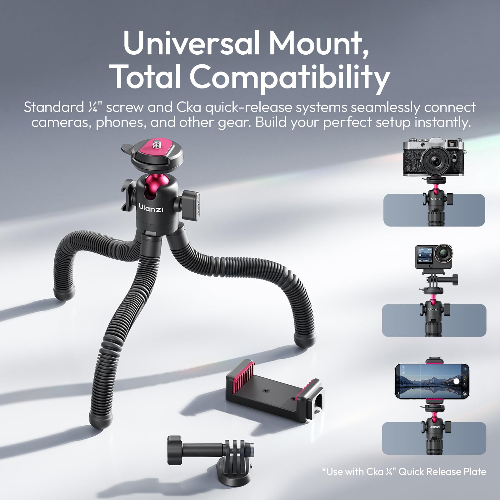 ULANZI MT91 Flexibler Handy Stativ mit Schnellverschluss, Flexibler Selfie Stick mit Bluetooth Fernauslöser, Action Kamera stativ und Handyhalterung; Handy stativ kompatibel mit iPhone und Samsung