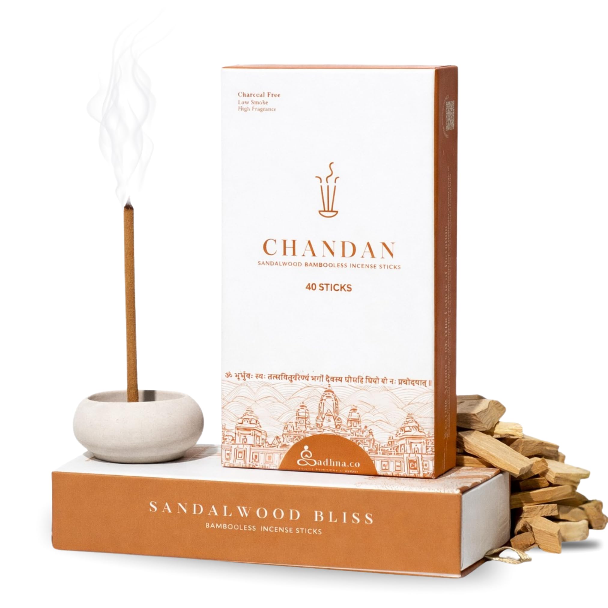Sadhna.co Bambooless Incense Sticks | Natural Agarbatti for Pooja, Meditation & Relaxation | Chemical-Free, Long-Lasting Fragrance | 40 Sticks Per Pack (Chandan)