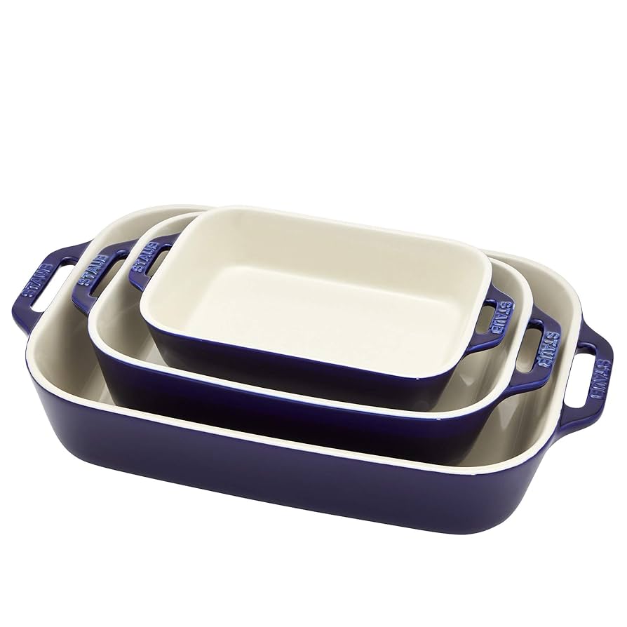 STAUB Ceramic 3-pc Rectangular Baking Dish Set, Dark Blue
