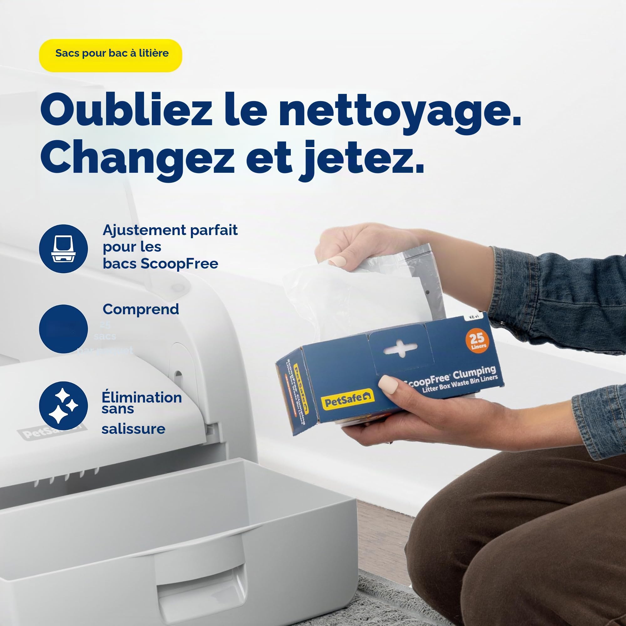 PetSafe Sacs pour bac à litière – Prend en charge un nettoyage facile – Sacs jetables – Plastique durable – Cordon de serrage pratique – Nettoyage sans tracas – Sacs poubelle agglomérants sans pelle