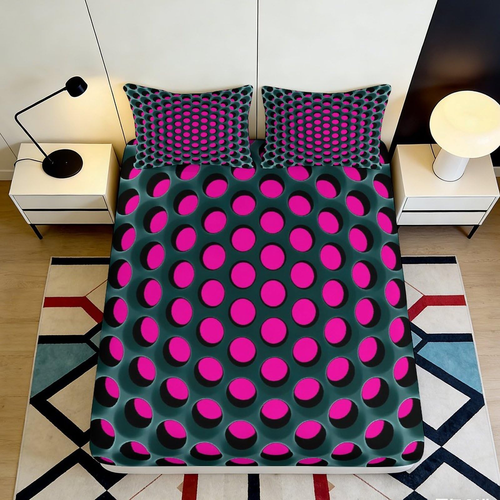 Jqzkxnhpbr Style-9 3D Printed Pink Polka Dot Fitted Sheet Microfiber Soft Breathable Geometric Bed Cover For Bedroom Dorm Decor 90X200x25cm