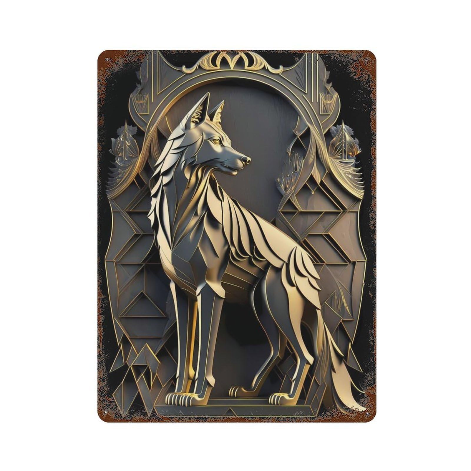 Throne of Power Wolf Rusty Metal Tin Sign 15.7"x11.8", Vintage Wall Decor for Garage, Pub Or Kitchen
