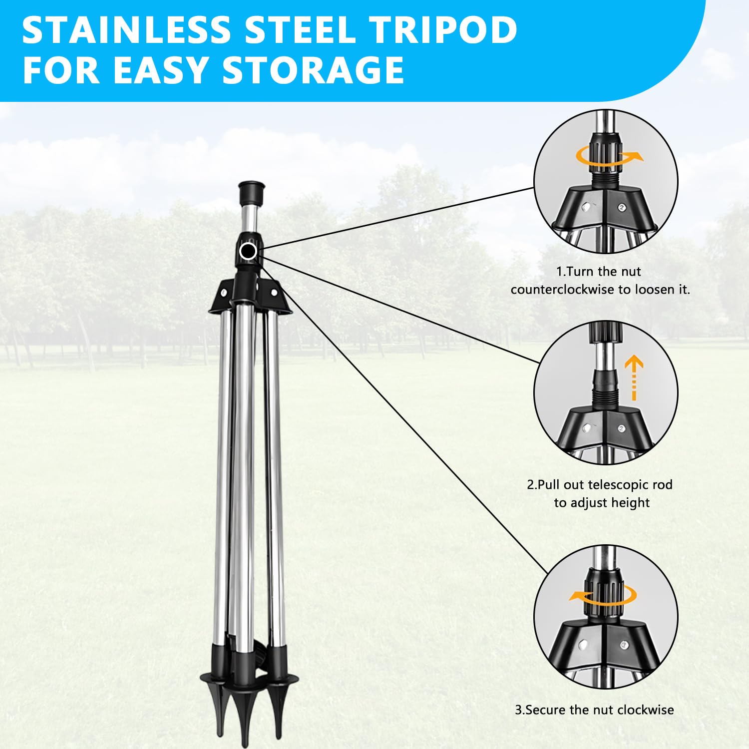 Aspersor de trípode Giratorio automático, aspersor Giratorio automático con trípode, Boquilla de riego de para 360 Grados para jardín, Patio, área Grande