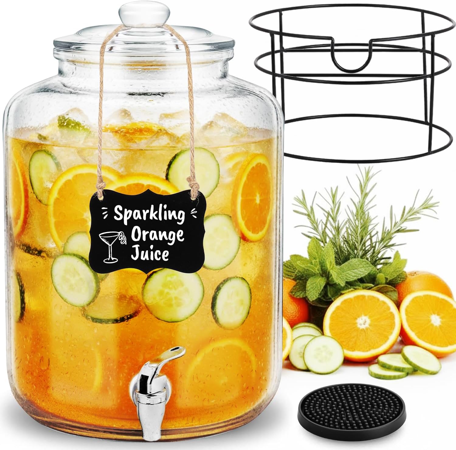 1 Pack 4 Gallon Glass Beverage Dispenser with Stand Spigot and Drink Coasters Leakproof Glass Drink Beverage Storage for Parties Mason Jar Dispenser with Lids