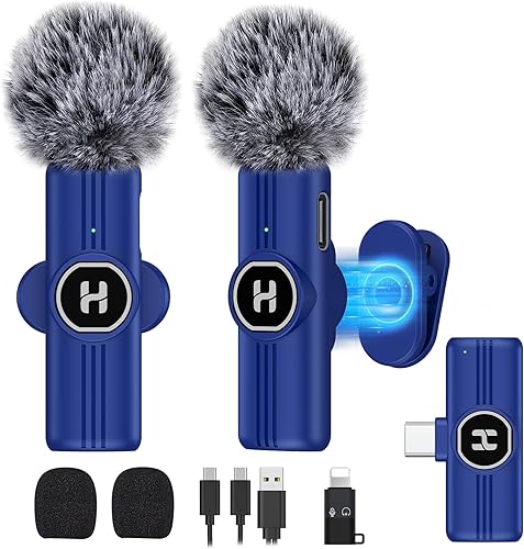 Miniatura 10 de Mini micrófono inalámbrico Lavalier para iPhone iPad Android con conector Lightning/USB-C, micrófono de solapa con reducción de ruido de tiempo de