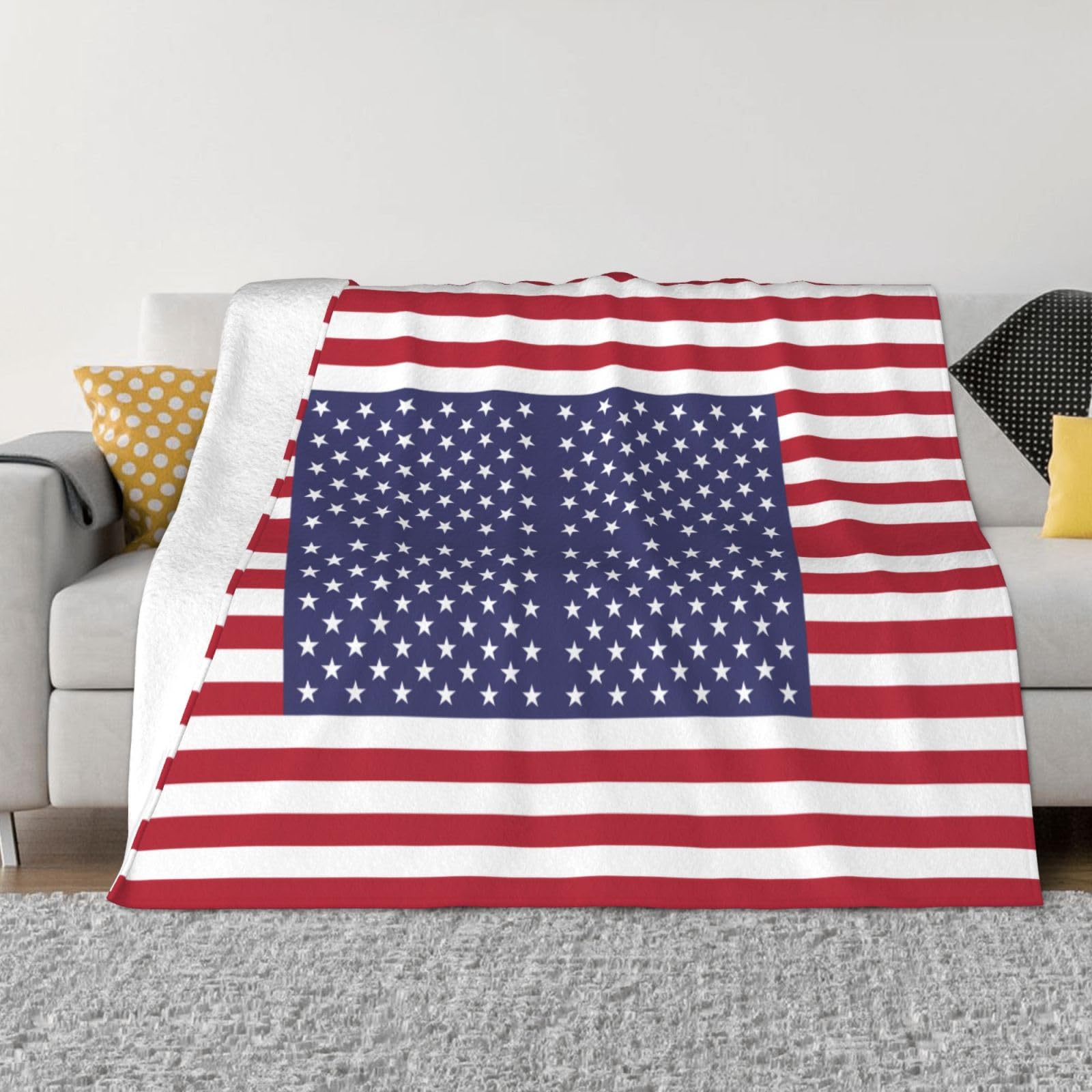 Manta de viaje portátil de 80 x 60 pulgadas, suave, resistente a las arrugas, plegable, exquisito estampado de la bandera estadounidense