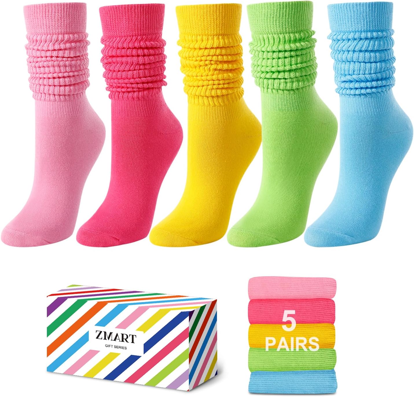 Zmart Slouchy Socks for Women - Slouch Scrunch Socks, 4-5 Pairs Knee Length