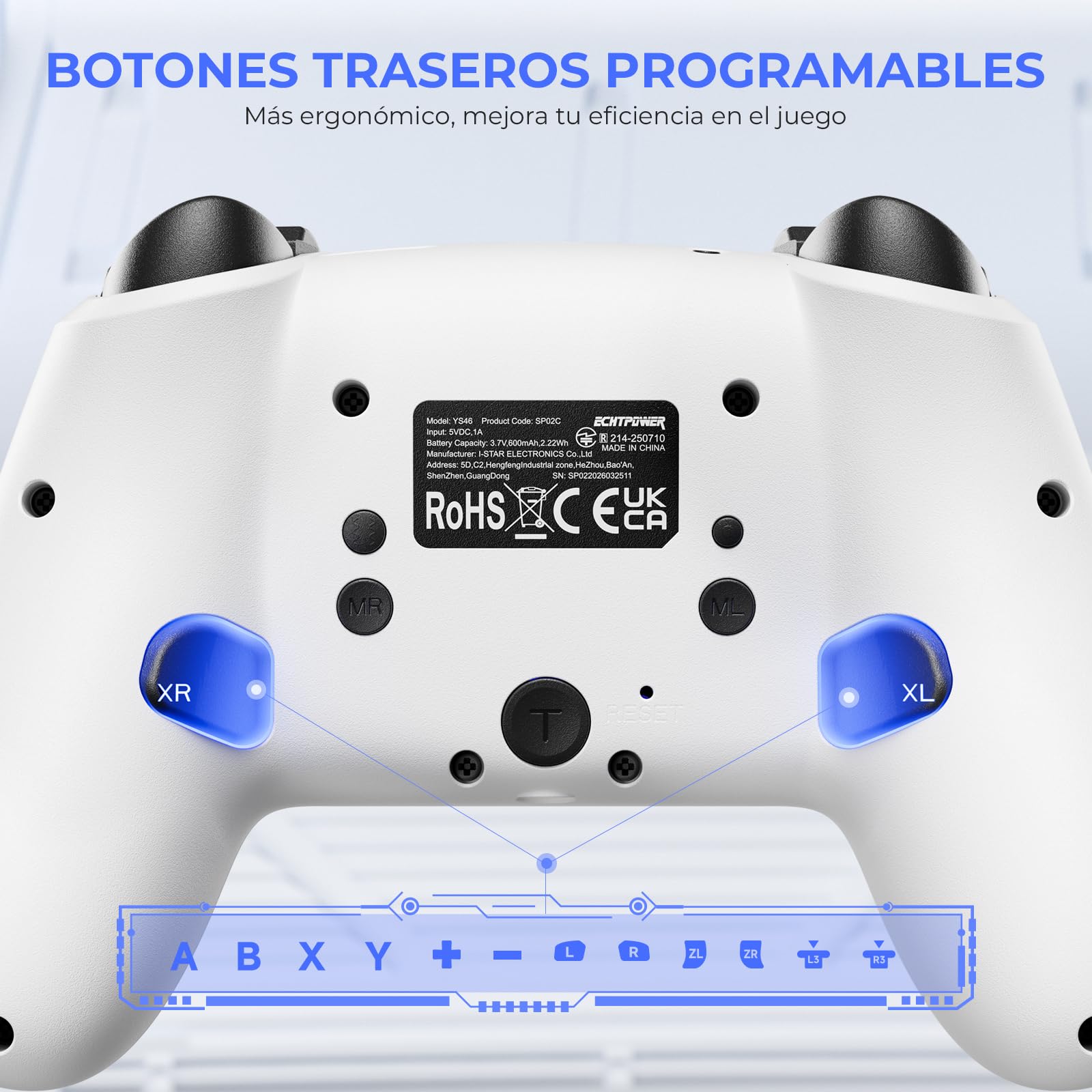 ECHTPower 2026 Controller per Switch 2, Hall Joysticks, Risveglio della NS2 / NS1, Funzione Turbo, Pulsanti Posteriori, Luce RGB, Vibrazione e Giroscopio, Pro Controller per Switch 2/1/PC/iOS/Android